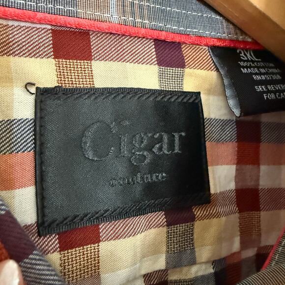 CIGAR COUTURE | Burgundy and Yellow Soft Collared Cotton Plaid Shirt | 3XL - Picture 4 of 4